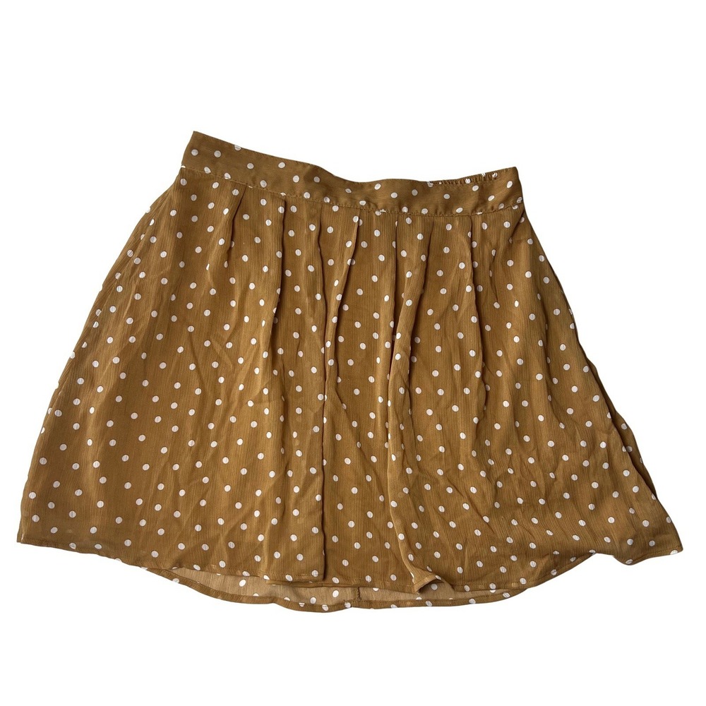 Brown Polka Dot Pleated Skater A-Line Mini Skirt Lined Elastic Waist Old Navy XS